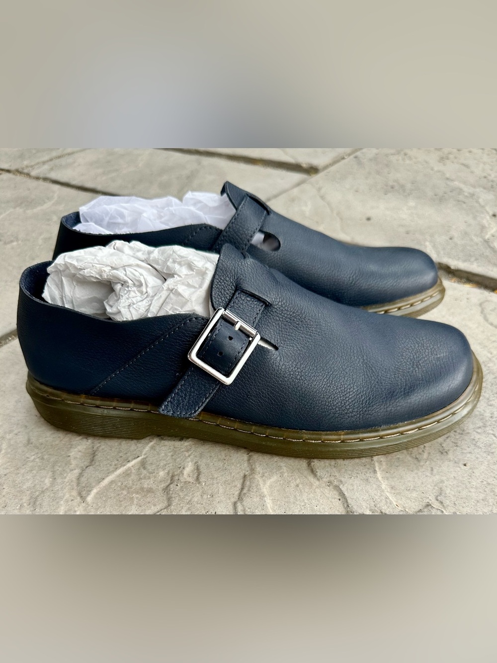 EUC Dr. Martens Patricia Navy Leather Buckle Slip-On Loafers Women’s Size 10